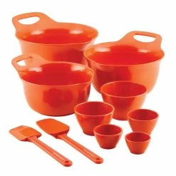 Mix and Measure Mixing Bowl Measuring Cup and Utensil Set, 10-Piece, Orange by Rachael Ray