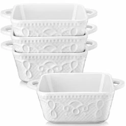 4-Piece 9.8 fl. oz. Ceramic Square Ramekin Dish (Set of 4) by MALACASA