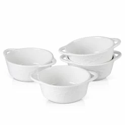 4-Piece Porcelain 10 fl.oz. Round Baker Sets Ramekin Dish Set with Double Handle by MALACASA