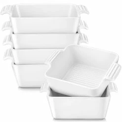 6-Piece Porcelain 7 fl.oz. Square Ramekin Dish Set with Double Handle by MALACASA