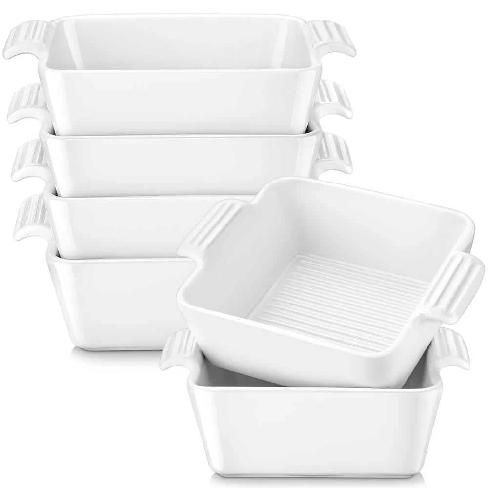 6-Piece Porcelain 7 fl.oz. Square Ramekin Dish Set with Double Handle by MALACASA 1 6-Piece Porcelain 7 fl.oz. Square Ramekin Dish Set with Double Handle by MALACASA