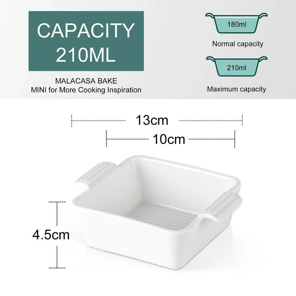 6-Piece Porcelain 7 fl.oz. Square Ramekin Dish Set with Double Handle by MALACASA 2 6-Piece Porcelain 7 fl.oz. Square Ramekin Dish Set with Double Handle by MALACASA - Image 2