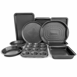 10 Piece Carbon Steel Black Nonstick Bakeware Set Baking Roasting Cake Pans by ANGELES HOME