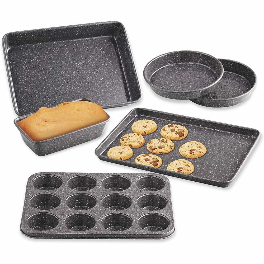 6-Piece Black Heavy Gauge, Cake/Cookie/Muffin/Loaf Nonstick Bakeware Set by Cook N Home 1 6-Piece Black Heavy Gauge, Cake/Cookie/Muffin/Loaf Nonstick Bakeware Set by Cook N Home