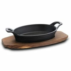 Addlestone 10.5 in. Oval Cast Iron Server with Burned Furwood Base by General Store