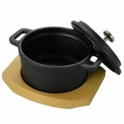 Campton 0.30 Qt. Oval Cast Iron Mini Casserole with Lid and Wooden Base by GIBSON HOME