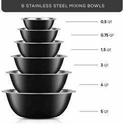 JoyFul 6-Piece Stainless Steel Black Mixing Bowl Set by JoyJolt -Cheap Bakeware Store black joyjolt mixing bowls jw10524 4f 1000