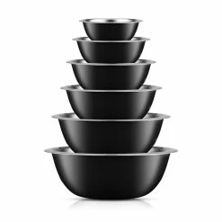 JoyFul 6-Piece Stainless Steel Black Mixing Bowl Set by JoyJolt