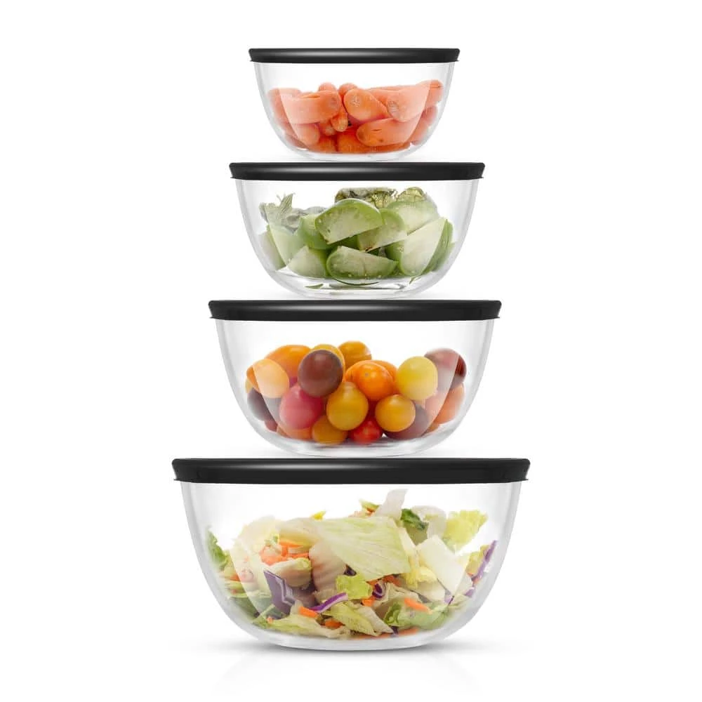 JoyFul 4 Piece Glass Black Mixing Bowls Set With Airtight Lids by JoyJolt 1 JoyFul 4 Piece Glass Black Mixing Bowls Set With Airtight Lids by JoyJolt