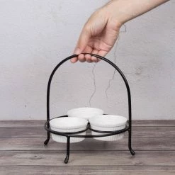 4-Pieces Round Iron Works Plated Iron Holder and Ramekins Condiment Set with 3-Mini Ramekins by Creative Home -Cheap Bakeware Store black white creative home bakeware sets 73226 1f 1000