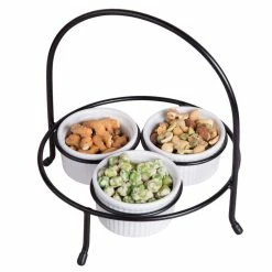 4-Pieces Round Iron Works Plated Iron Holder and Ramekins Condiment Set with 3-Mini Ramekins by Creative Home -Cheap Bakeware Store black white creative home bakeware sets 73226 31 1000