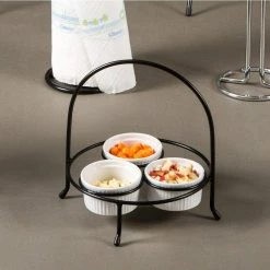 4-Pieces Round Iron Works Plated Iron Holder and Ramekins Condiment Set with 3-Mini Ramekins by Creative Home -Cheap Bakeware Store black white creative home bakeware sets 73226 44 1000