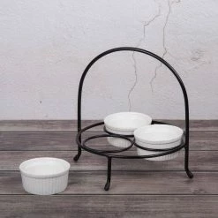 4-Pieces Round Iron Works Plated Iron Holder and Ramekins Condiment Set with 3-Mini Ramekins by Creative Home -Cheap Bakeware Store black white creative home bakeware sets 73226 4f 1000