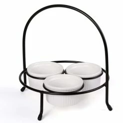 4-Pieces Round Iron Works Plated Iron Holder and Ramekins Condiment Set with 3-Mini Ramekins by Creative Home