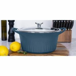 5.5 Qt. Cast Aluminum Dutch Oven with Lid Blue by Corningware -Cheap Bakeware Store blue corningware baking dishes 1143627 76 1000