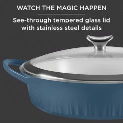 4 Qt. CorningWare Cast Aluminum Braiser with Lid Blue -Cheap Bakeware Store blue corningware baking dishes 1143629 76 1000