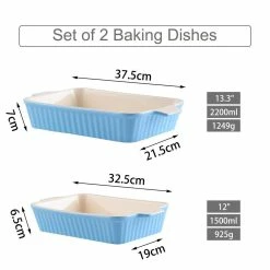 2-Piece Blue Rectangle Porcelain Bakeware Set 12 in. and 13 in. Baking Dishes by MALACASA -Cheap Bakeware Store blue malacasa bakeware sets bake bake 028 b 1f 1000