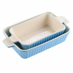 2-Piece Blue Rectangle Porcelain Bakeware Set 12 in. and 13 in. Baking Dishes by MALACASA