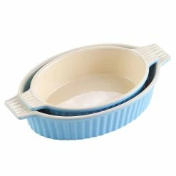 Series Bake Ceramic Oval Baking Dish Oven to Table Baking Dish Set of 2 (9.5 in. /11.25 in.) by MALACASA