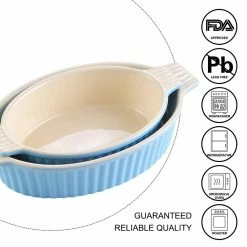 Series Bake Ceramic Oval Baking Dish Oven to Table Baking Dish Set of 2 (9.5 in. /11.25 in.) by MALACASA -Cheap Bakeware Store blue malacasa bakeware sets bake bake 032 a 76 1000