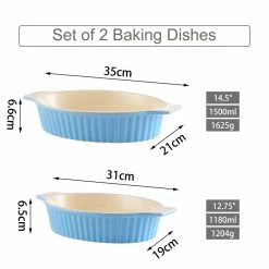 2-Piece Blue Oval Porcelain Bakeware Set 12.75 in. and 14.5 in. Baking Dish by MALACASA -Cheap Bakeware Store blue malacasa bakeware sets bake bake 032 b 1f 1000