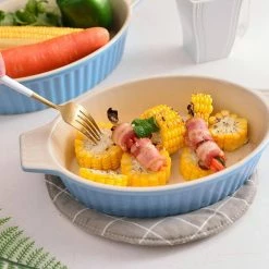 2-Piece Blue Oval Porcelain Bakeware Set 12.75 in. and 14.5 in. Baking Dish by MALACASA -Cheap Bakeware Store blue malacasa bakeware sets bake bake 032 b 44 1000