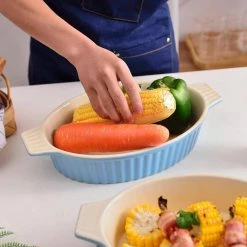 2-Piece Blue Oval Porcelain Bakeware Set 12.75 in. and 14.5 in. Baking Dish by MALACASA -Cheap Bakeware Store blue malacasa bakeware sets bake bake 032 b 4f 1000