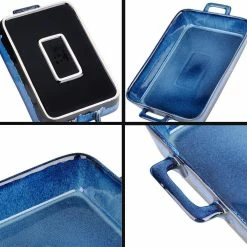 Glimmer Blue Rectangle Ceramic Baker Sets Glaze Stoneware Oven Dish Set Oven Proof Dish (Set of 2) by vancasso -Cheap Bakeware Store blue vancasso bakeware sets vc glimmer a01 1f 1000