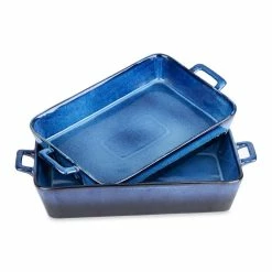 Glimmer Blue Rectangle Ceramic Baker Sets Glaze Stoneware Oven Dish Set Oven Proof Dish (Set of 2) by vancasso