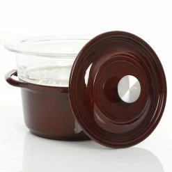 Oak Park 3 Qt. Enameled Cast Iron Casserole with Lid and Glass Steamer in Brown by KENMORE ELITE -Cheap Bakeware Store brown kenmore elite casserole dishes 985114043m 4f 1000