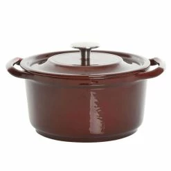 Oak Park 3 Qt. Enameled Cast Iron Casserole with Lid and Glass Steamer in Brown by KENMORE ELITE