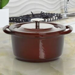Oak Park 3 Qt. Enameled Cast Iron Casserole with Lid and Glass Steamer in Brown by KENMORE ELITE -Cheap Bakeware Store brown kenmore elite casserole dishes 985114043m fa 1000
