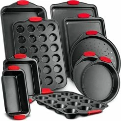 Deluxe Non-Stick 10-Piece Carbon Steel Design with Red Silicone Handles Oven Bakeware Set by NutriChef