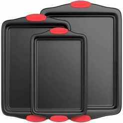 Deluxe Non-Stick 3-Piece Carbon Steel Design with Red Silicone Handles Oven Bakeware Set by NutriChef