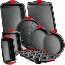 Deluxe Non-Stick 8-Piece Carbon Steel Design with Red Silicone Handles Oven Bakeware Set by NutriChef
