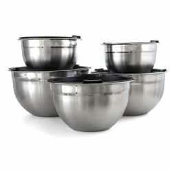 5-Piece Stainless Steel Silver Mixing Bowl Set with Lids by MegaChef -Cheap Bakeware Store chrome megachef mixing bowls 985111722m 4f 1000