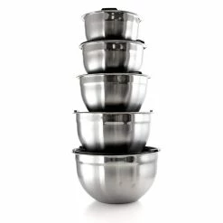 5-Piece Stainless Steel Silver Mixing Bowl Set with Lids by MegaChef
