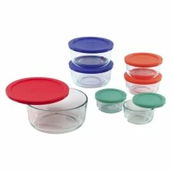Simply Store 14-Piece Round Glass Storage Set with Assorted Colored Lids by Pyrex