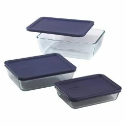 Simply Store 6-Piece Rectangle Glass Storage Set with Blue Lids by Pyrex