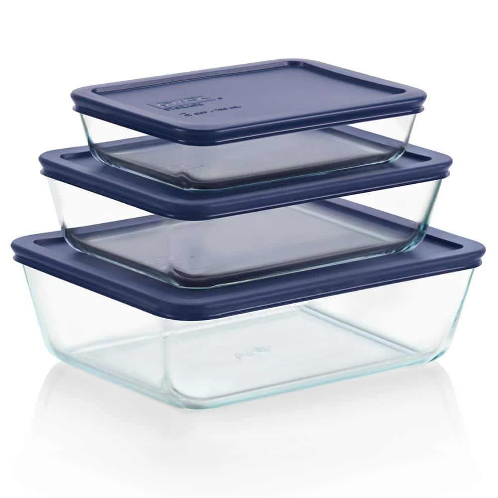 Simply Store 6-Piece Rectangle Glass Storage Set with Blue Lids by Pyrex 3 Simply Store 6-Piece Rectangle Glass Storage Set with Blue Lids by Pyrex - Image 3