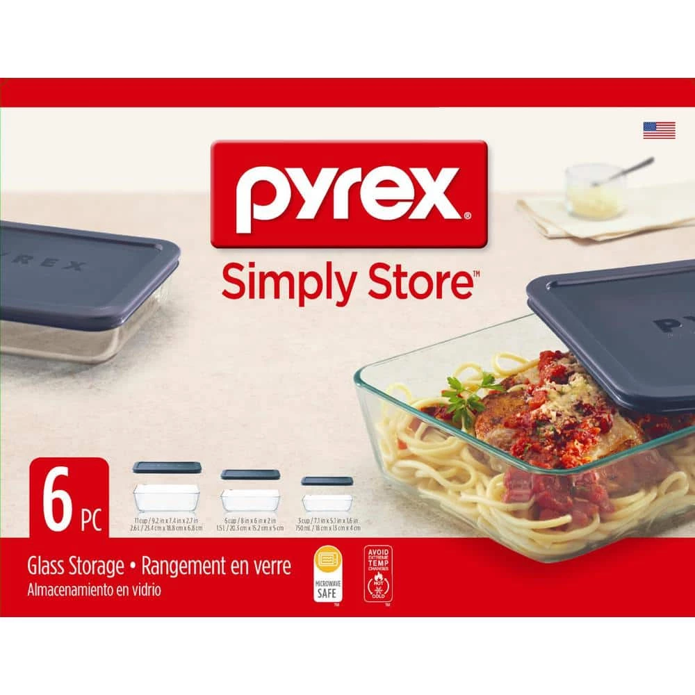Simply Store 6-Piece Rectangle Glass Storage Set with Blue Lids by Pyrex 7 Simply Store 6-Piece Rectangle Glass Storage Set with Blue Lids by Pyrex - Image 7