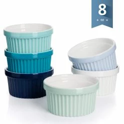 8 Ounce Porcelain Ramekins Set of 6, Cool Assorted Colors by Sweese