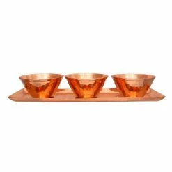 13 in. x 4 in. 100% Pure Copper Tray With 3 Mixing Bowls Set Perfect for Parties, Events And Everyday Use In The Kitchen by Alchemade