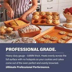 5-Piece Aluminum Ti-Ceramic Nonstick Ultimate Bakeware Set in Copper by Gotham Steel 9 5-Piece Aluminum Ti-Ceramic Nonstick Ultimate Bakeware Set in Copper by Gotham Steel -Cheap Bakeware Store copper gotham steel bakeware sets 1508 1f 1000