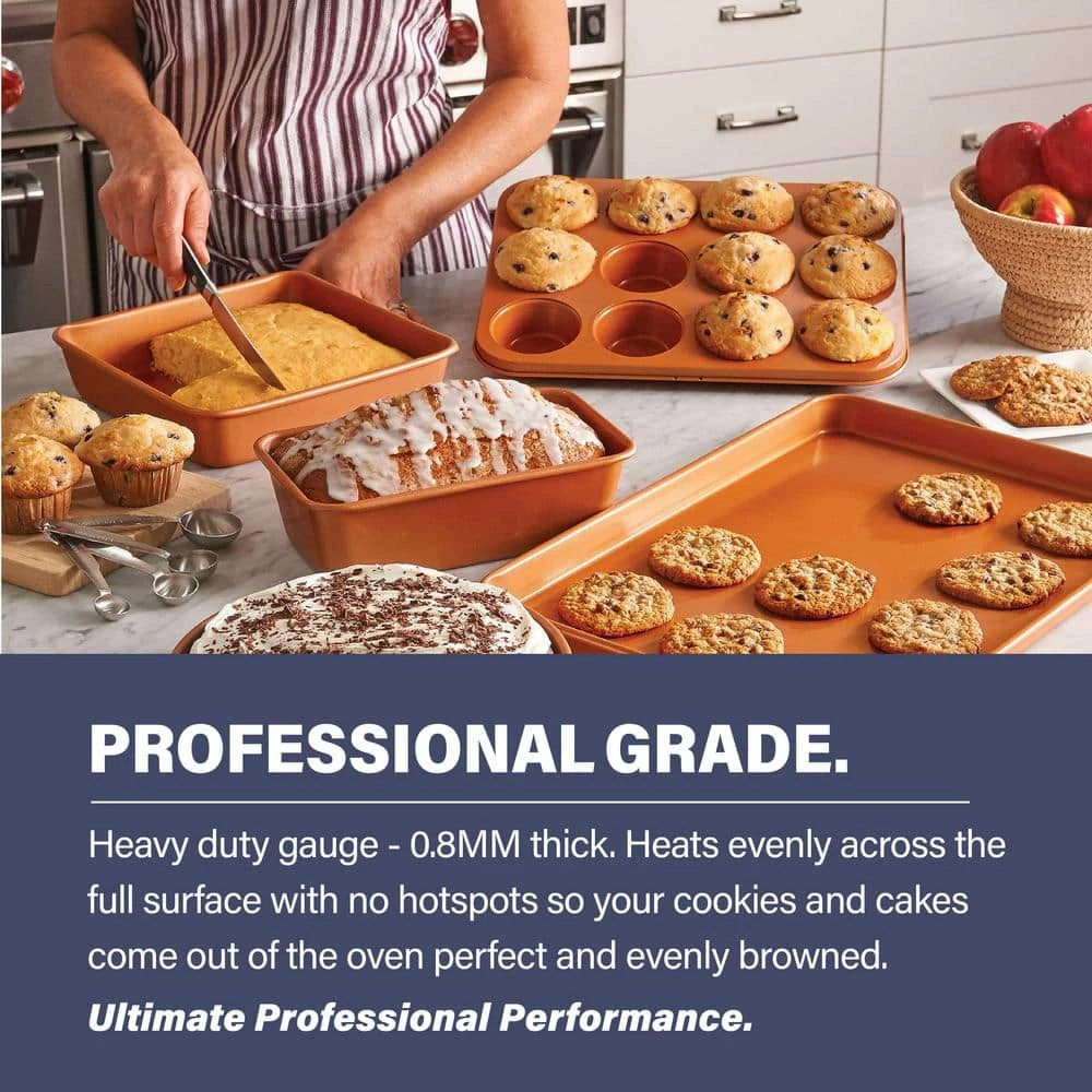 5-Piece Aluminum Ti-Ceramic Nonstick Ultimate Bakeware Set in Copper by Gotham Steel 4 5-Piece Aluminum Ti-Ceramic Nonstick Ultimate Bakeware Set in Copper by Gotham Steel - Image 4