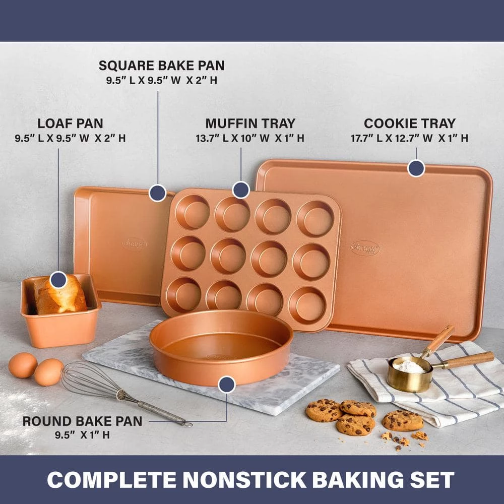 5-Piece Aluminum Ti-Ceramic Nonstick Ultimate Bakeware Set in Copper by Gotham Steel 2 5-Piece Aluminum Ti-Ceramic Nonstick Ultimate Bakeware Set in Copper by Gotham Steel - Image 2