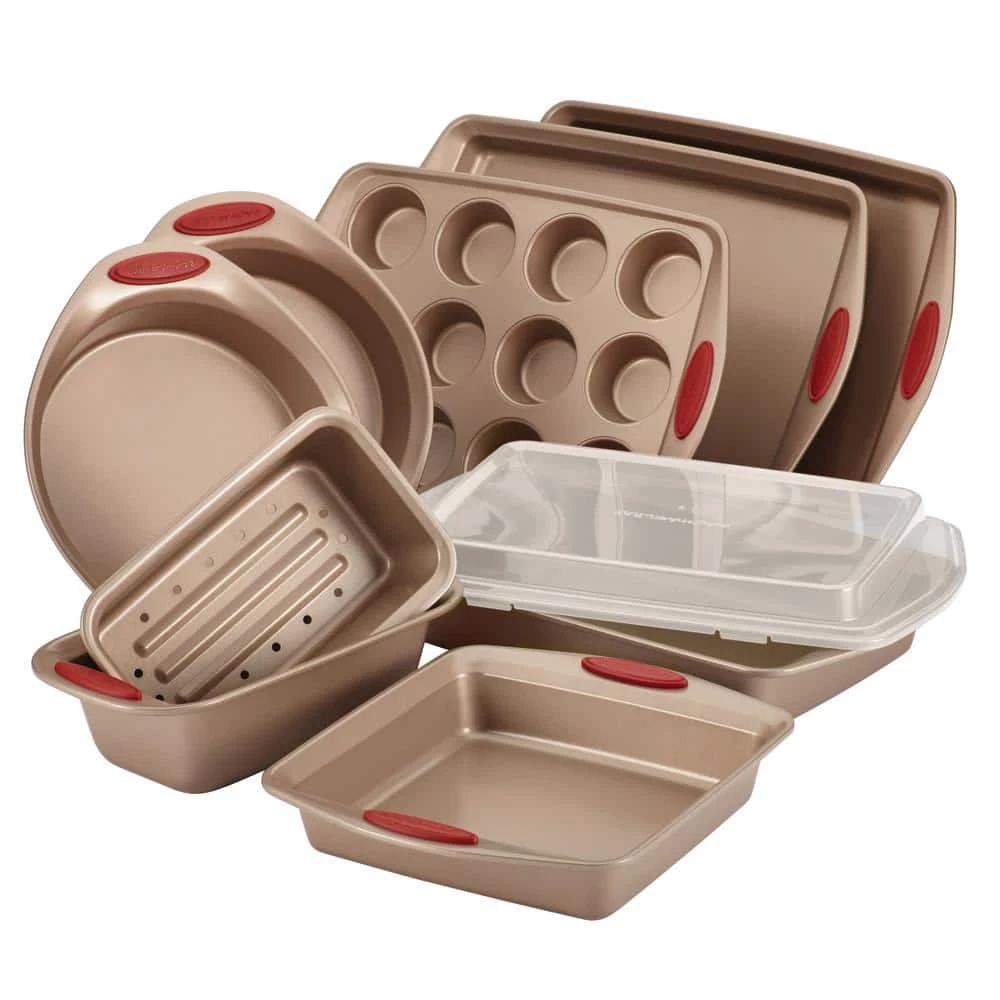 Cucina 10-Piece Latte and Cranberry Bakeware Set by Rachael Ray 1 Cucina 10-Piece Latte and Cranberry Bakeware Set by Rachael Ray