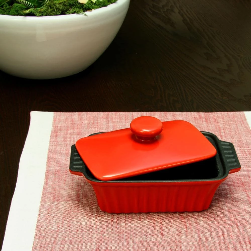 Denhoff Ribbed 8.5 in. Rectangular Stoneware Nonstick Casserole Dish in Red with Lid by Crock-Pot 3 Denhoff Ribbed 8.5 in. Rectangular Stoneware Nonstick Casserole Dish in Red with Lid by Crock-Pot - Image 3