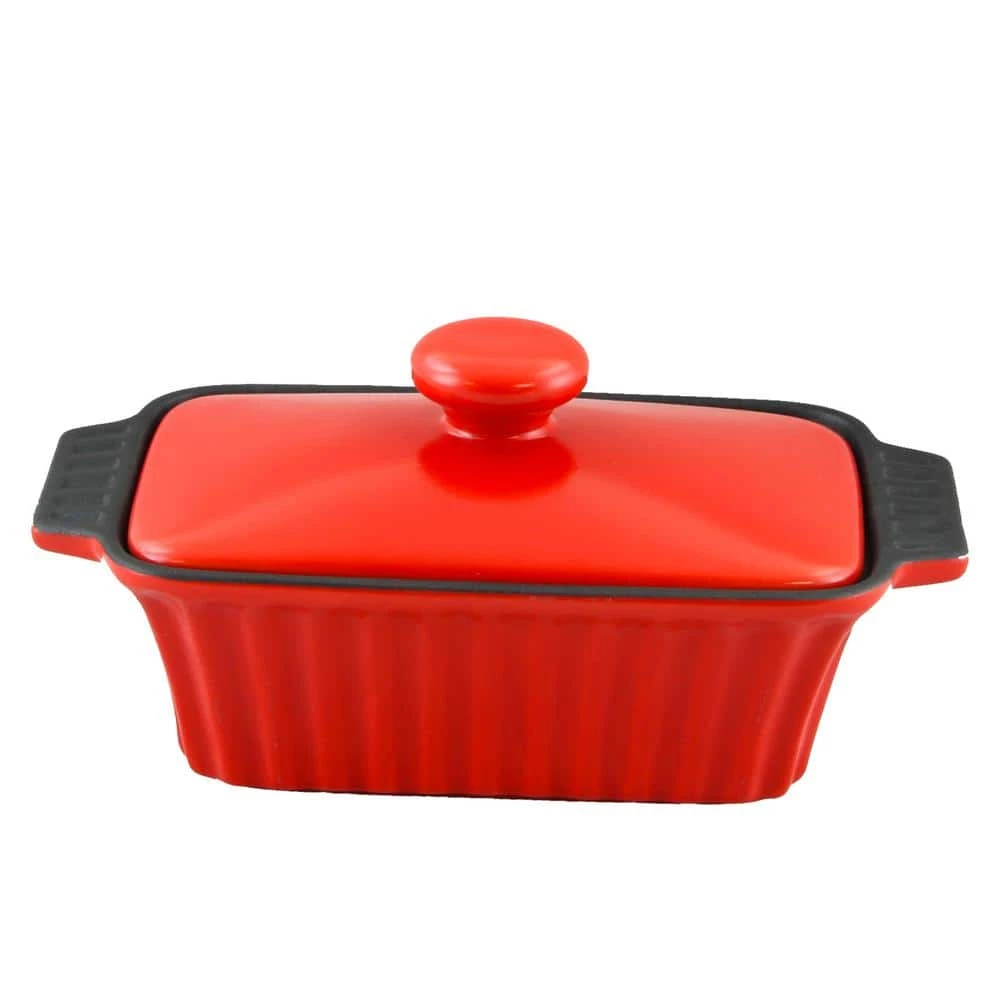 Denhoff Ribbed 8.5 in. Rectangular Stoneware Nonstick Casserole Dish in Red with Lid by Crock-Pot 1 Denhoff Ribbed 8.5 in. Rectangular Stoneware Nonstick Casserole Dish in Red with Lid by Crock-Pot