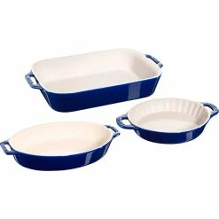 3-Piece Ceramic Casserole Dish Set in Dark Blue by staub